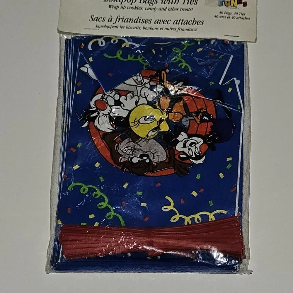 VTG NOS Looney Tunes Party Favor Treat Bags Ties (40 pk) Wilton Bugs Taz Daffy